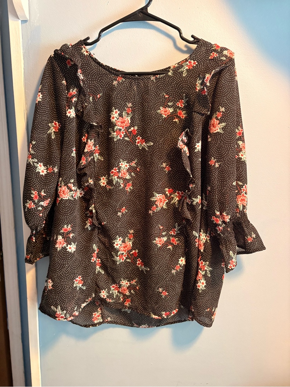 torrid Black Floral Ruffle Detail Blouse